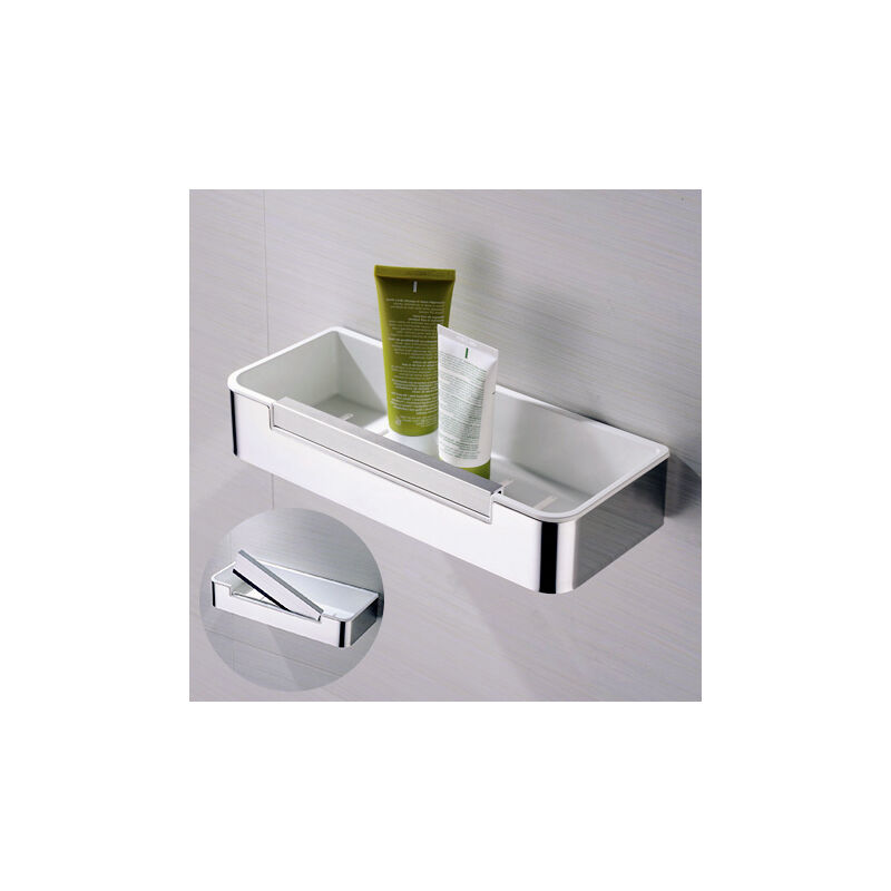 foto del prodotto mensola doccia dk619 in acciaio inox con tergivetro integrato cromato o nero opaco cromo