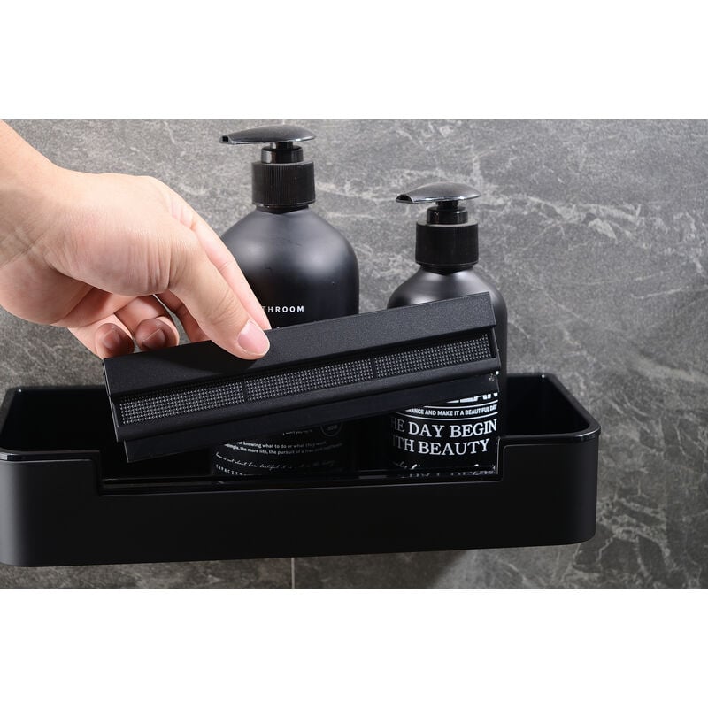 foto del prodotto mensola doccia dk619 in acciaio inox con tergivetro integrato cromato o nero opaco nero opaco 