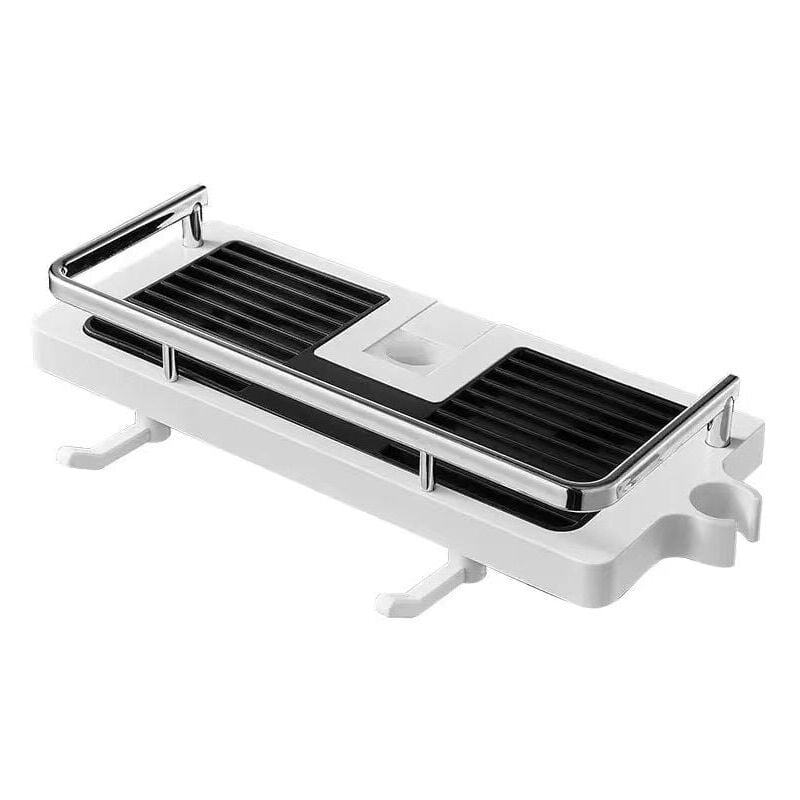 foto del prodotto mensola doccia regolabile a parete, cestino portaoggetti per bagno e cucina, cestino doccia in acciaio inox, pratico montaggio a parete, 27 x 12 x 6