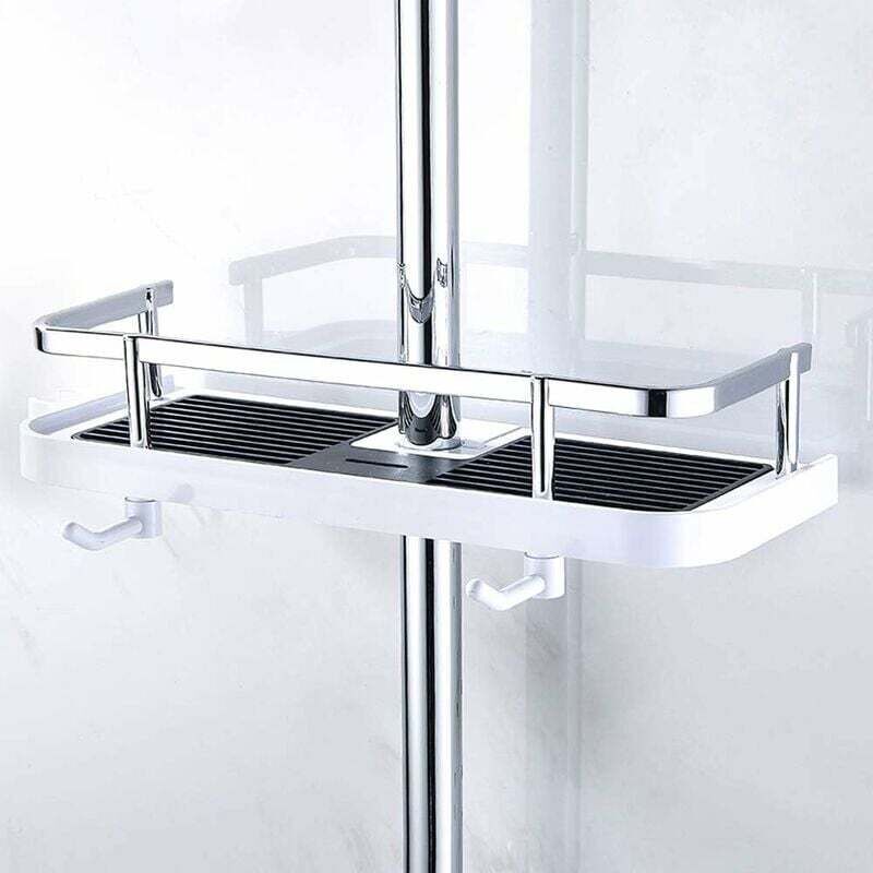 foto del prodotto mensola doccia regolabile a parete, cestino portaoggetti per bagno e cucina da attaccare al tubo, portaoggetti doccia in metallo antiruggine, pratico