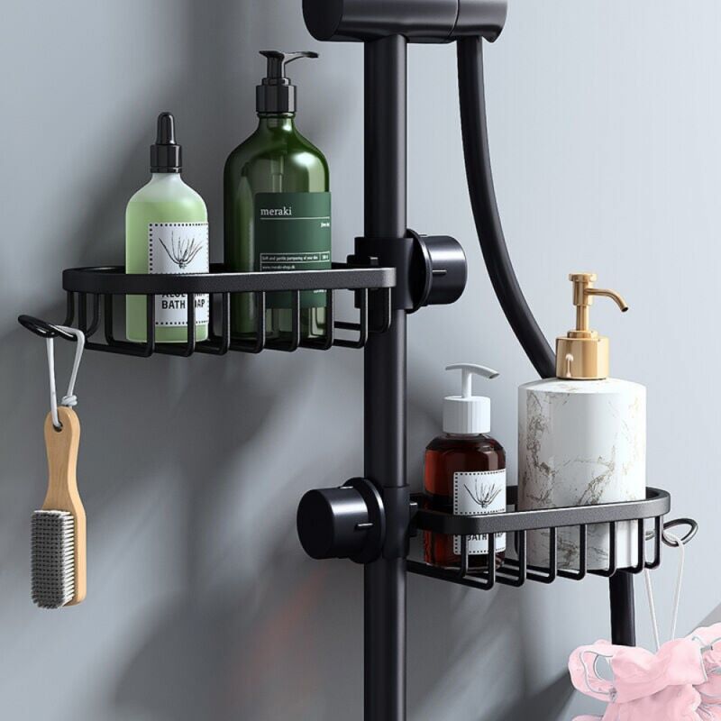 foto del prodotto mensola e portaoggetti per doccia set di 2 mensole per doccia senza foratura in acciaio inox, mensola telescopica per bagno in acciaio inox,