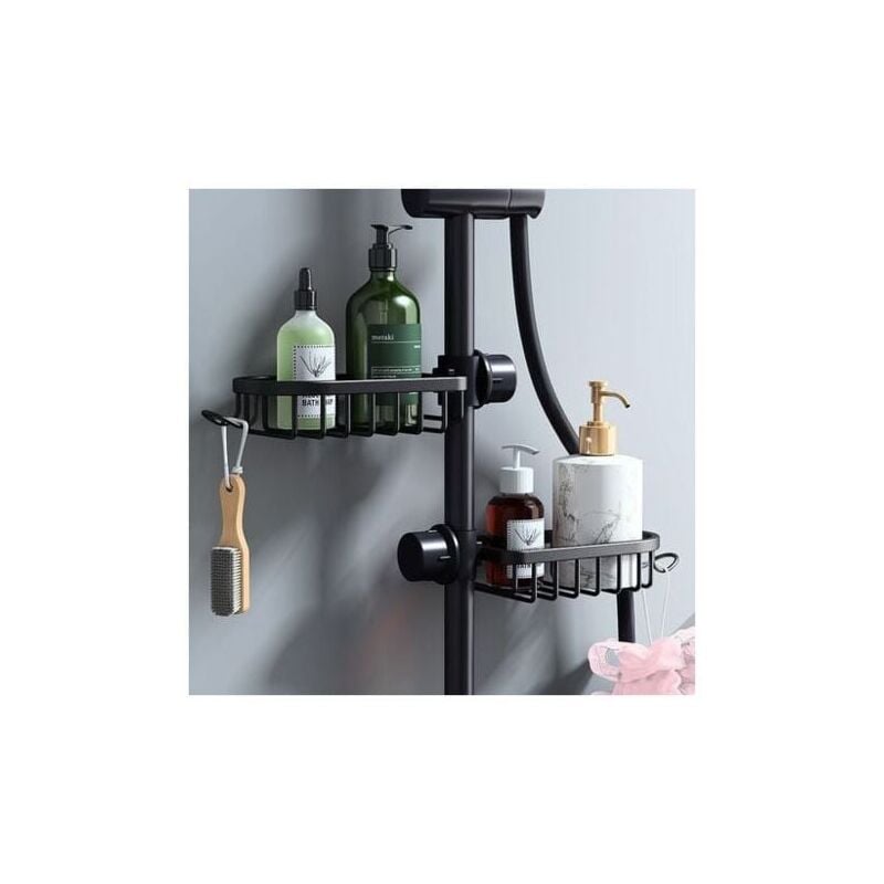 foto del prodotto mensola e portaoggetti per doccia set di 2 mensole per doccia senza foratura in acciaio inox, mensola telescopica per bagno in acciaio inox, barra