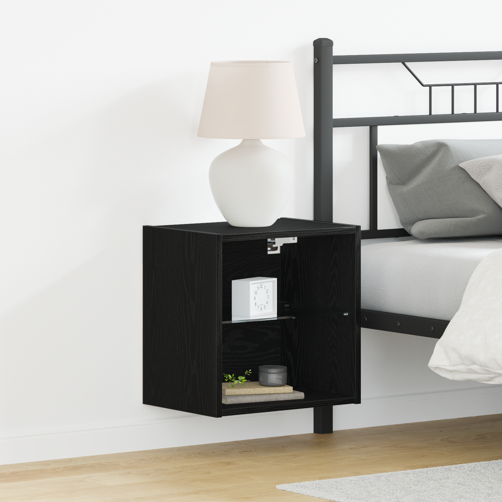 foto del prodotto mensola galleggiante 2 pz nero rovere 40x28,5x40 cm legno ingegnerizzato