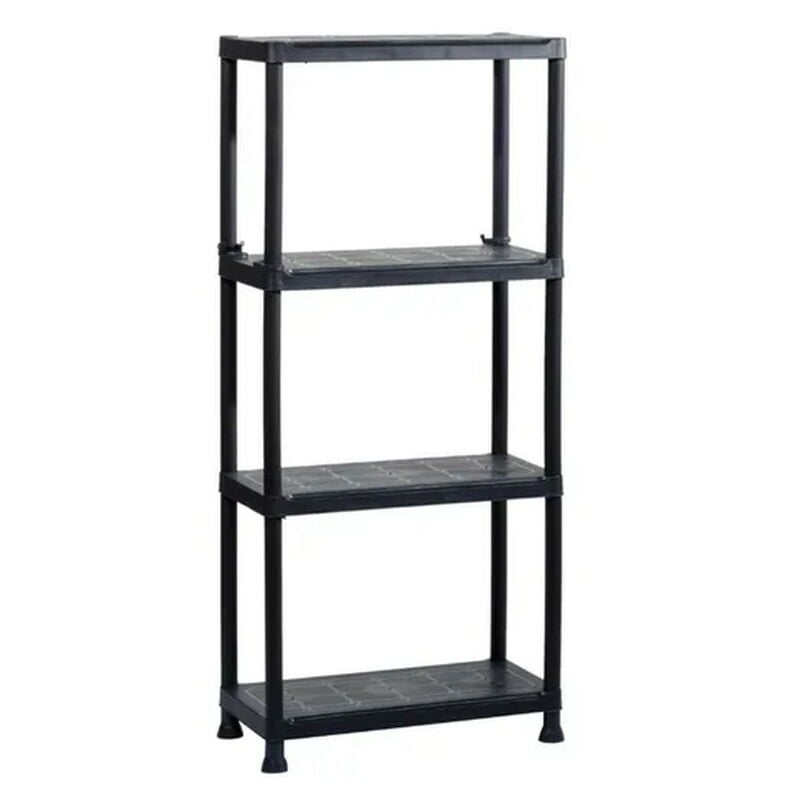 foto del prodotto mensola in plastica nera a 4 ripiani, l.60 x h.135 x p.30 centrale brico