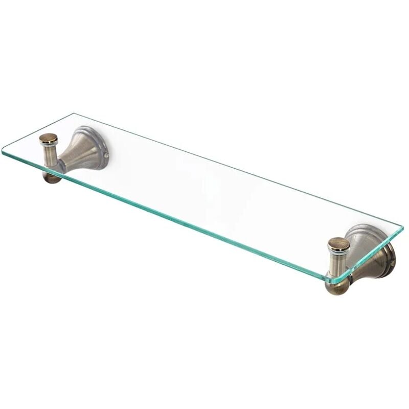 foto del prodotto mensola in vetro 45 cm supporti con finitura bronzo kit di fissaggio incluso iris