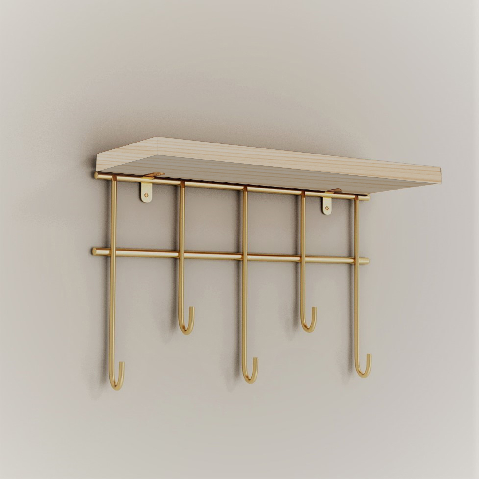 foto del prodotto mensola parikkala con ganci portachiavi da parete legno color oro en.casa 