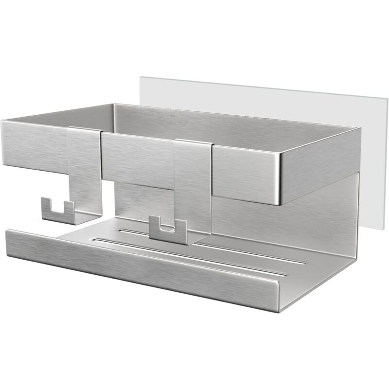 foto del prodotto mensola per doccia acciaio inox senza foratura con 2 ganci, antiruggine 23 10 8 cm, 1 pezzo