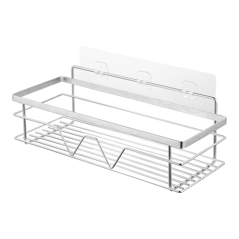 foto del prodotto mensola per doccia adesiva, senza foratura, in acciaio inox, per bagno, con gancio per wc, cucina, senza foratura bebusingoto