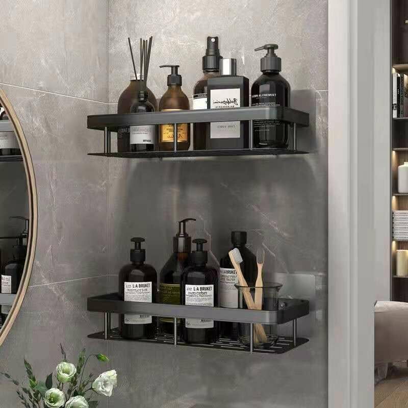 foto del prodotto mensola per doccia e contenitore mensola per doccia a 2 strati senza foratura, mensola da parete per bagno in alluminio, supporto per doccia
