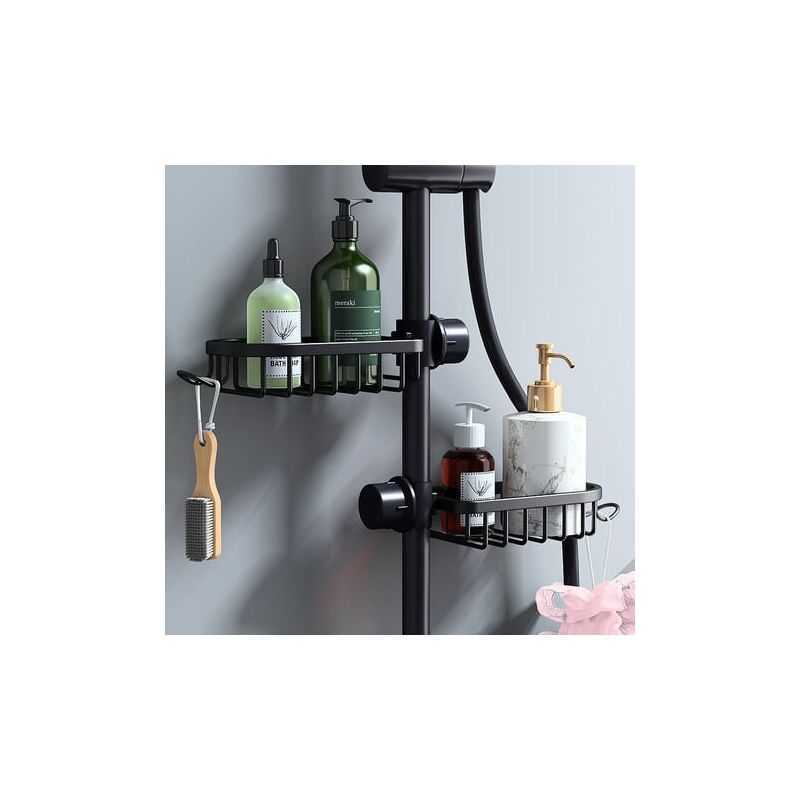 foto del prodotto mensola per doccia e portaoggetti set di 2 mensole per doccia in acciaio inox senza foratura, mensola per bagno telescopica in acciaio inox, asta
