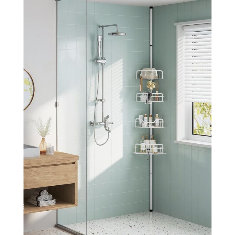 foto del prodotto mensola per doccia, mensola da bagno senza foratura, scaffale angolare altezza totale 80 323 cm, a 4 livelli, portaoggetti regolabile in altezza, per