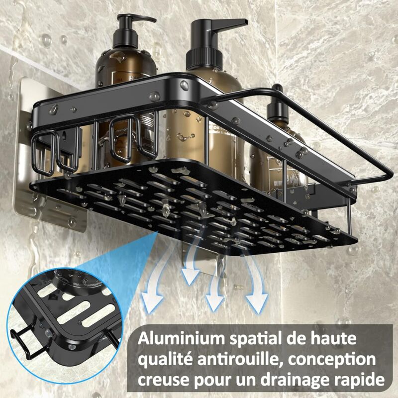 foto del prodotto mensola per doccia senza foratura, con 1 portasciugamani, 4 ganci 13 x 30 x 5 cm nero, set da 2