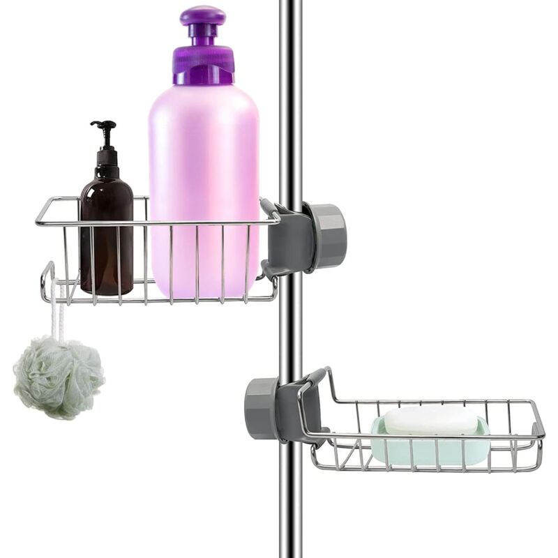 foto del prodotto mensola per doccia senza foratura in acciaio inox argento set da 2, mensola per bagno in acciaio inox per barra binario 18 27 mm, porta