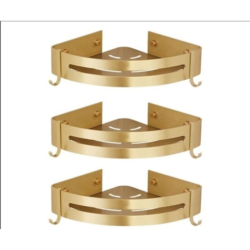 foto del prodotto mensola per doccia senza foratura mensola angolare per bagno mensola per bagno starlight oro sabbia lucido, 3 livelli 