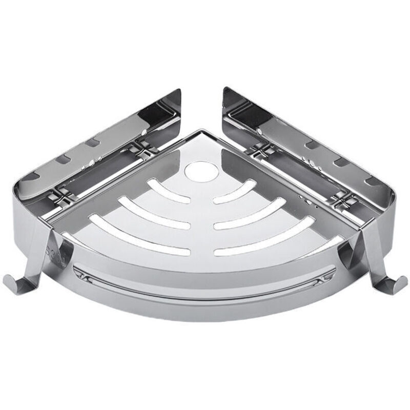 foto del prodotto mensola per doccia senza foratura, mensola angolare per doccia con adesivo in alluminio con 2 ganci antiruggine per bagno, argento