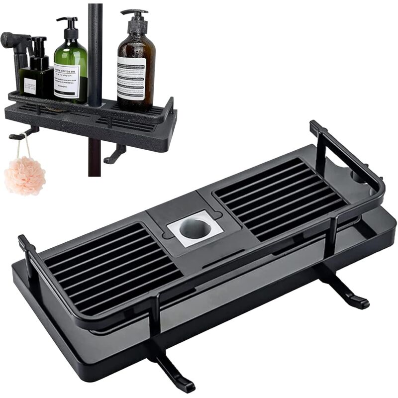 foto del prodotto mensola per doccia senza trapano, mensola per doccia su asta con supporto per soffione doccia, mensola per bagno per shampoo, sapone e 2 ganci per