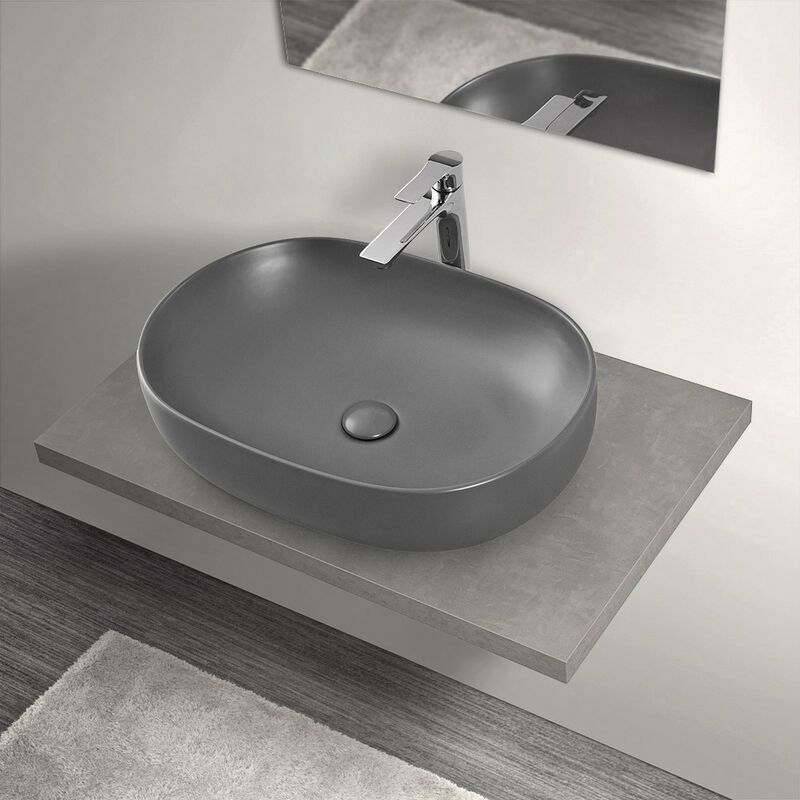 foto del prodotto mensola porta lavabo grigio cemento per lavabi da appoggio da 80 cm serie master