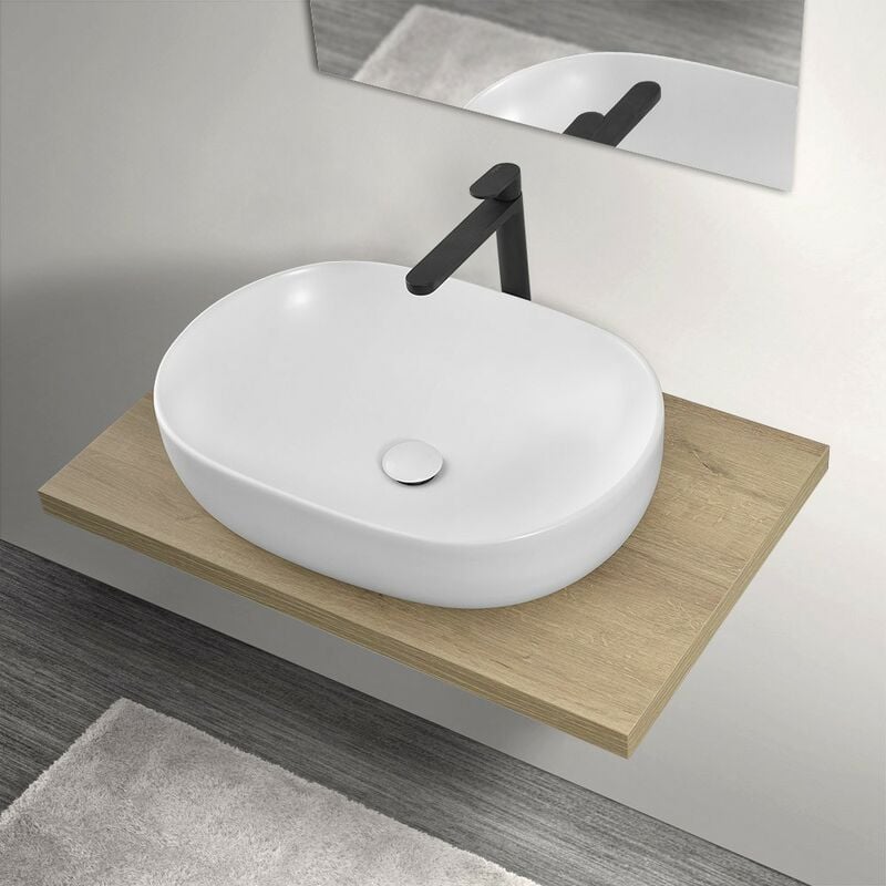 foto del prodotto mensola porta lavabo rovere miele per lavabi da appoggio da 80 cm serie master