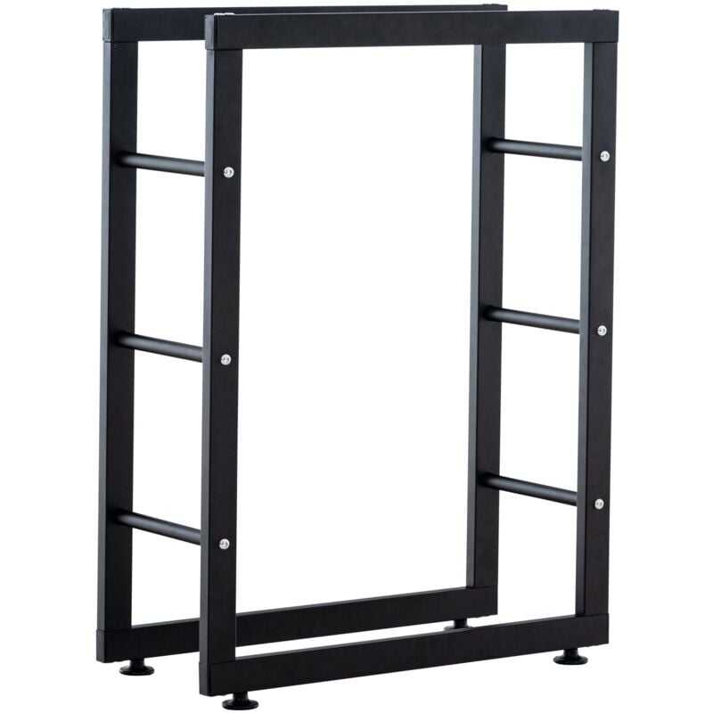 foto del prodotto mensola porta legna, supporto legna da camino 25x100x125 cm metallo nero opaco dec10027