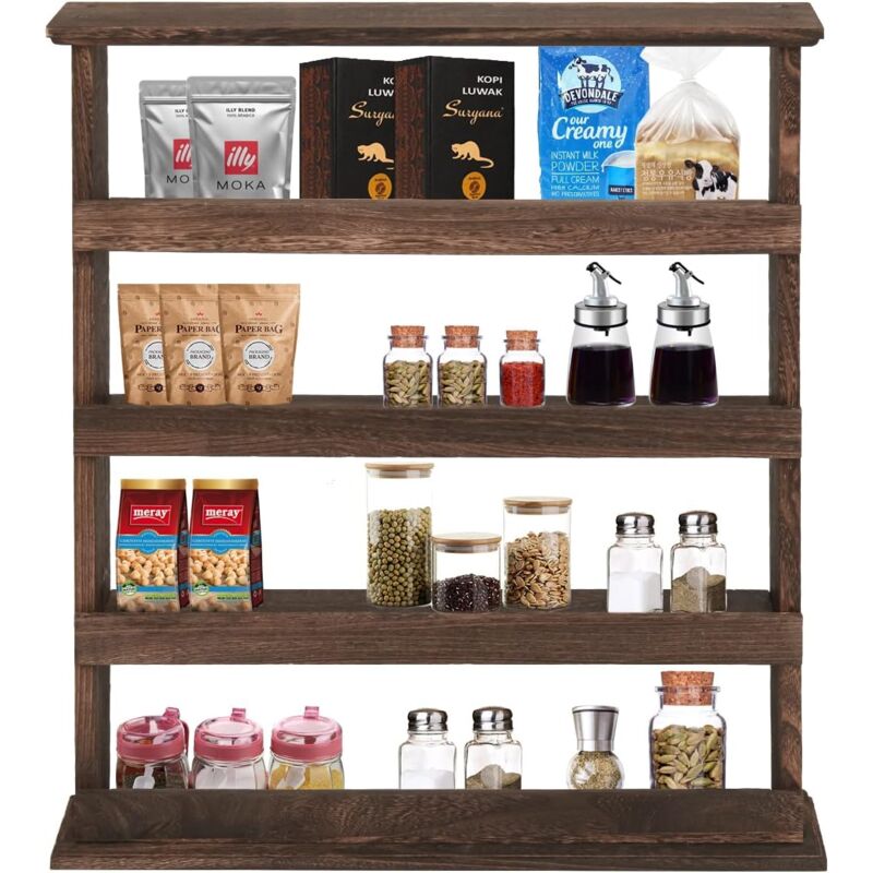 foto del prodotto mensola porta spezie per cucina da muro portaspezie legno 4 ripiani salvaspazio mensole cucina marrone