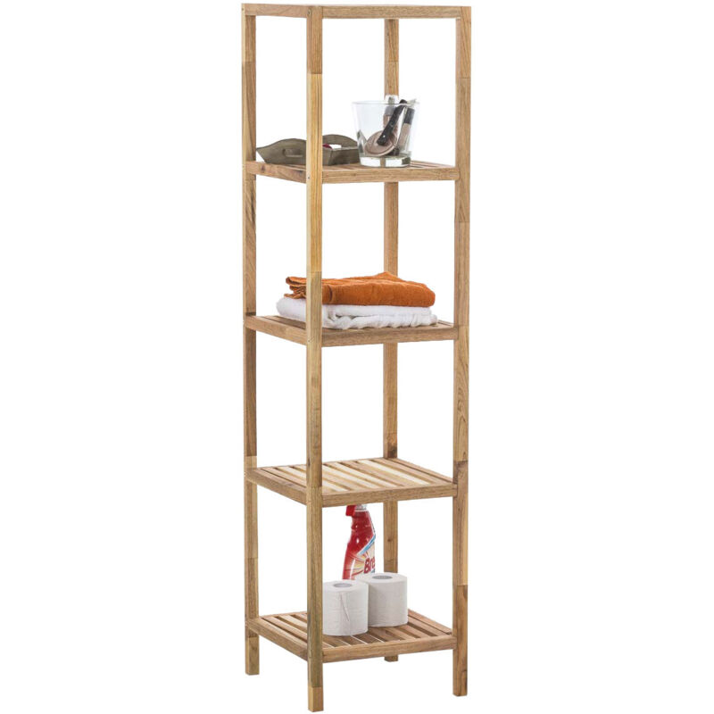 foto del prodotto mensola portaoggetti da bagno a 5 ripiani 36x36x145 cm in legno di noce 100003212