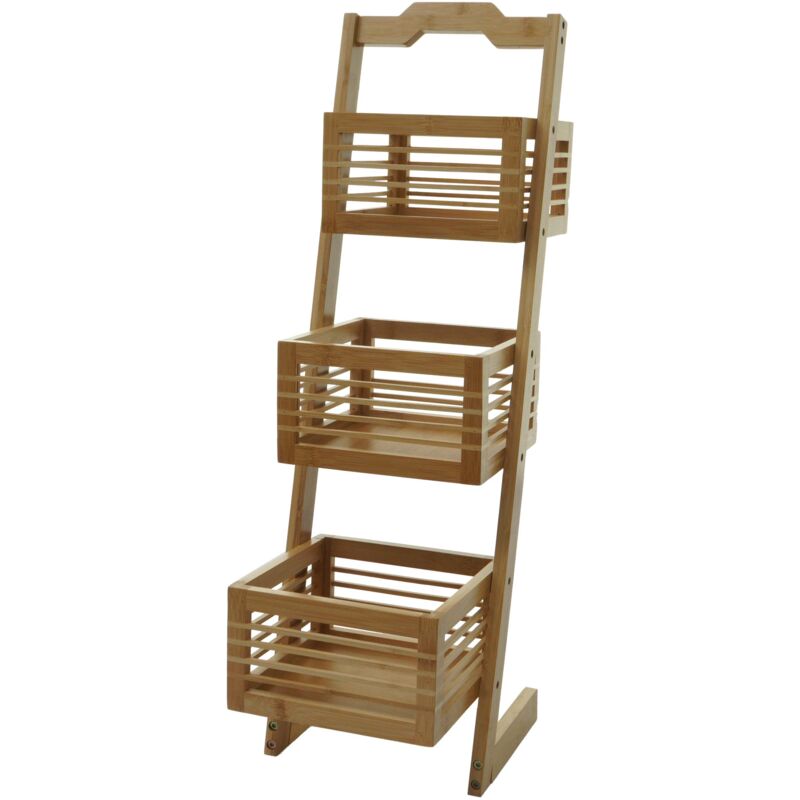 foto del prodotto mensola portaoggetti da bagno da terra con 3 cestelli in bamb 77x23x30 cm 040008647