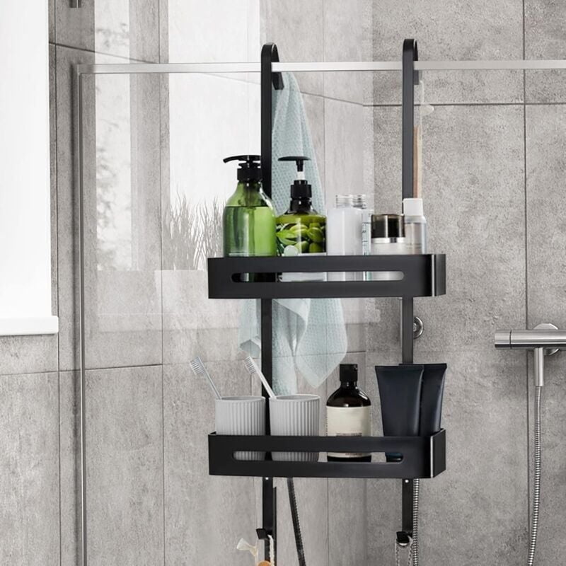 foto del prodotto mensola portaoggetti da doccia in alluminio extra large 2 mensole portaoggetti da doccia senza foratura, porta shampoo da appendere alla doccia con