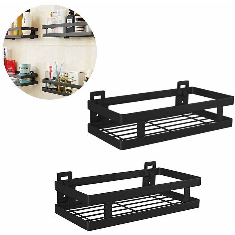 foto del prodotto mensola portaoggetti multifunzione in acciaio inox senza foratura per bagno e cucina nero 25 cm 2 pezzi