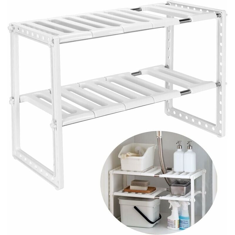 foto del prodotto mensola portaoggetti sottolavello espandibile per cucina, bagno, camera da letto, soggiorno, lunghezza regolabile 38 70 cm, capacit di carico 14 kg