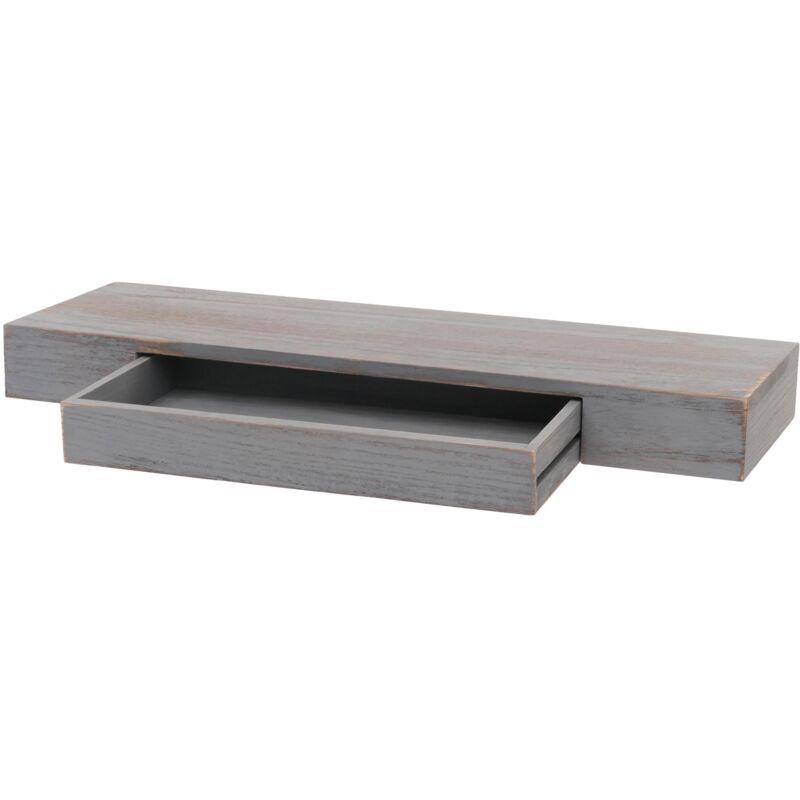 foto del prodotto mensola ripiano pensile con cassetto hhg 922 25x80x8cm legno massello grigio shabby