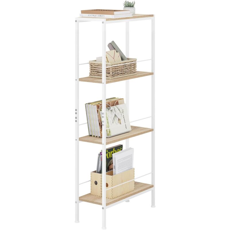 foto del prodotto mensola scaffale salvaspazio 4 ripiani organizer, 50x20x110cm, rovere chiaro bianco woltu
