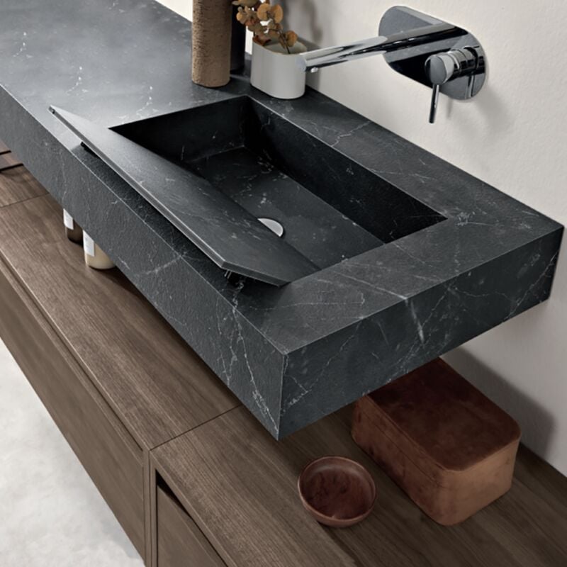 foto del prodotto mensola sospesa 120 cm in hpl laminato con lavabo integrato a destra idro nero