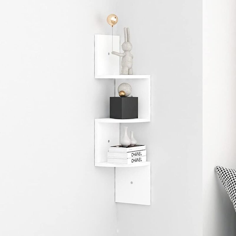 foto del prodotto mensola sospesa a 3 livelli, mensola angolare a parete multistrato, mensola a zig zag, mensola decorativa 82 cm, bianco