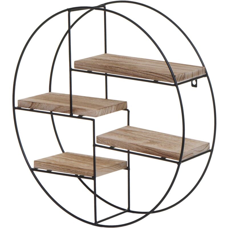 foto del prodotto mensola sospesa a muro 4 livelli in metallo e legno naturale design industriale forma rotonda 45 x 45 x 11 cm 040008663