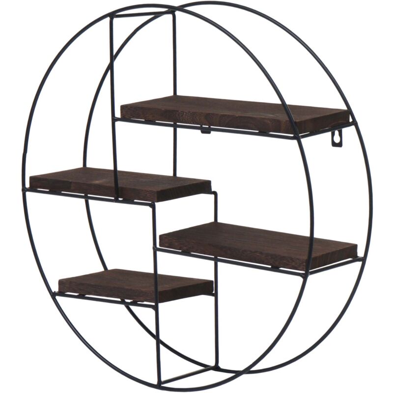 foto del prodotto mensola sospesa a muro 4 livelli in metallo e legno testa di moro design industriale forma rotonda 45 x 45 x 11 cm 040008662