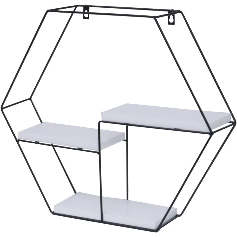 foto del prodotto mensola sospesa a parete 3 ripiani in metallo e legno bianco design industriale 43x49x11 cm 040008656