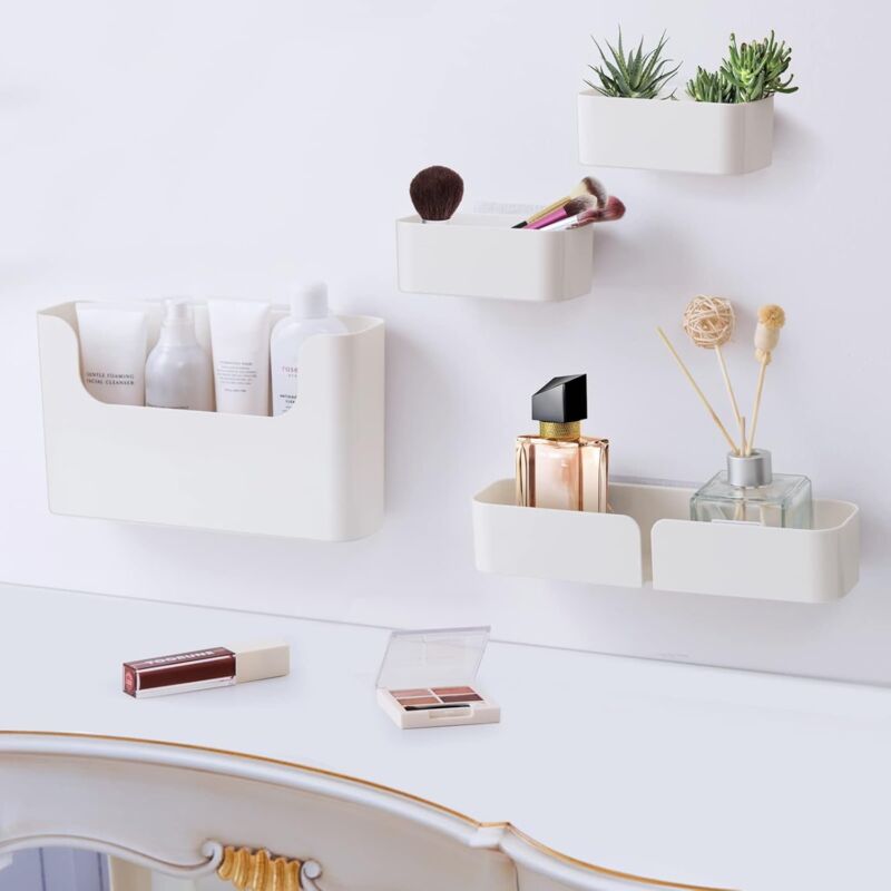 foto del prodotto mensola sospesa autoadesiva montata a parete senza perforazione organizzatore per il bagno mensola per decorazioni per la casa/cucina/bagno