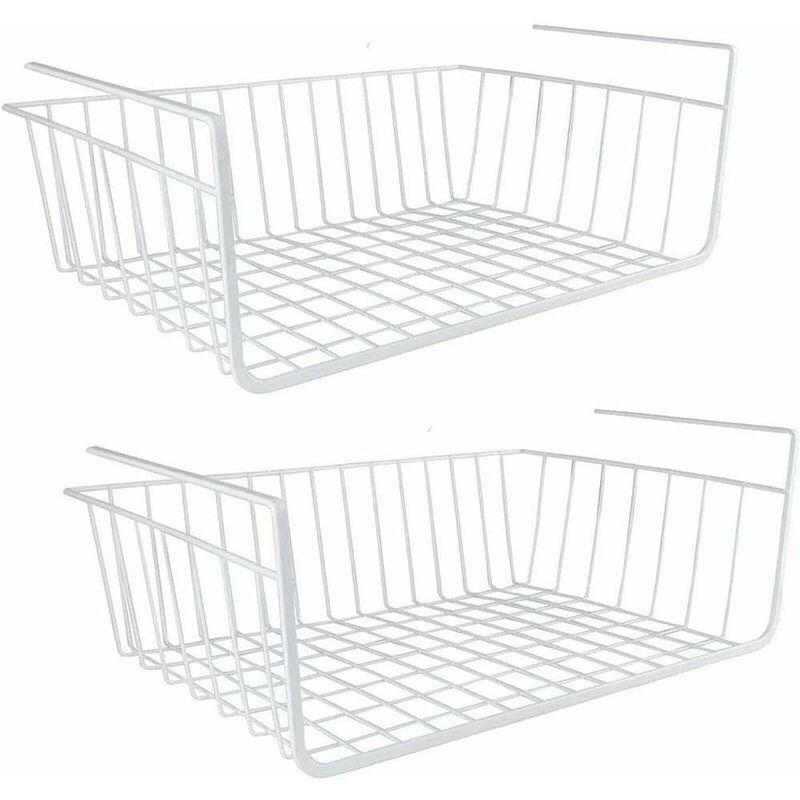 foto del prodotto mensola sotto scaffale cesta 2 pezzi organaizer porta oggetti in metallo cestello sottoripiani salva spazio cassetto 35x8.7x22 cm bianco
