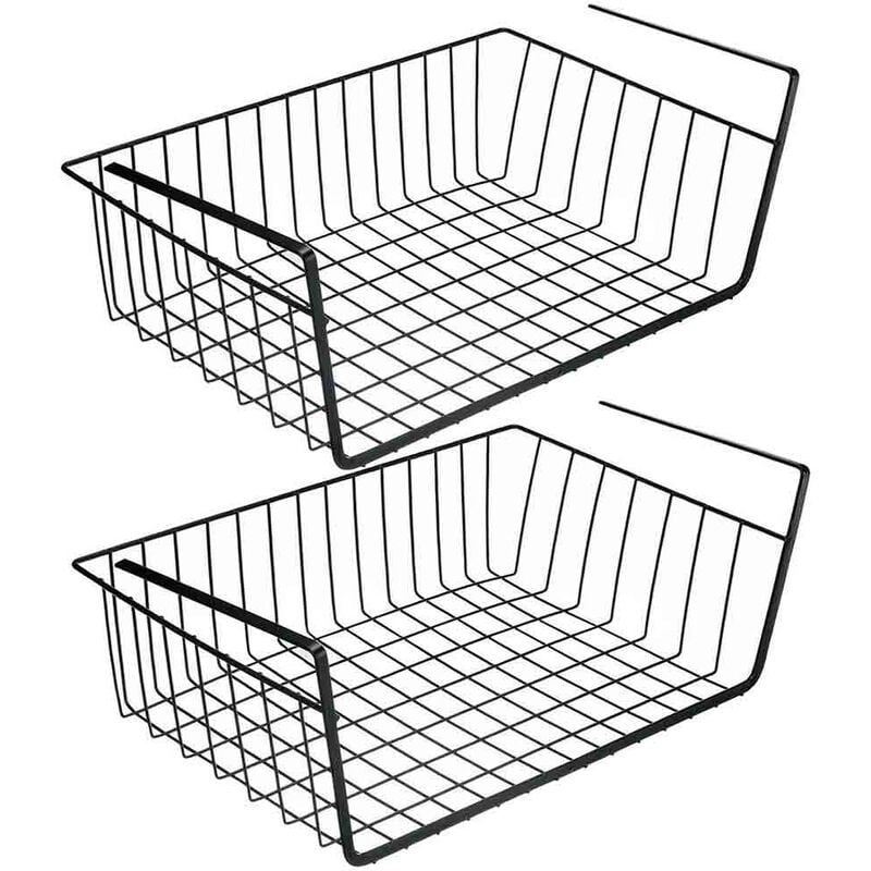 foto del prodotto mensola sotto scaffale cesta 2 pezzi organaizer porta oggetti in metallo cestello sottoripiani salva spazio cassetto 35x8.7x22 cm nero