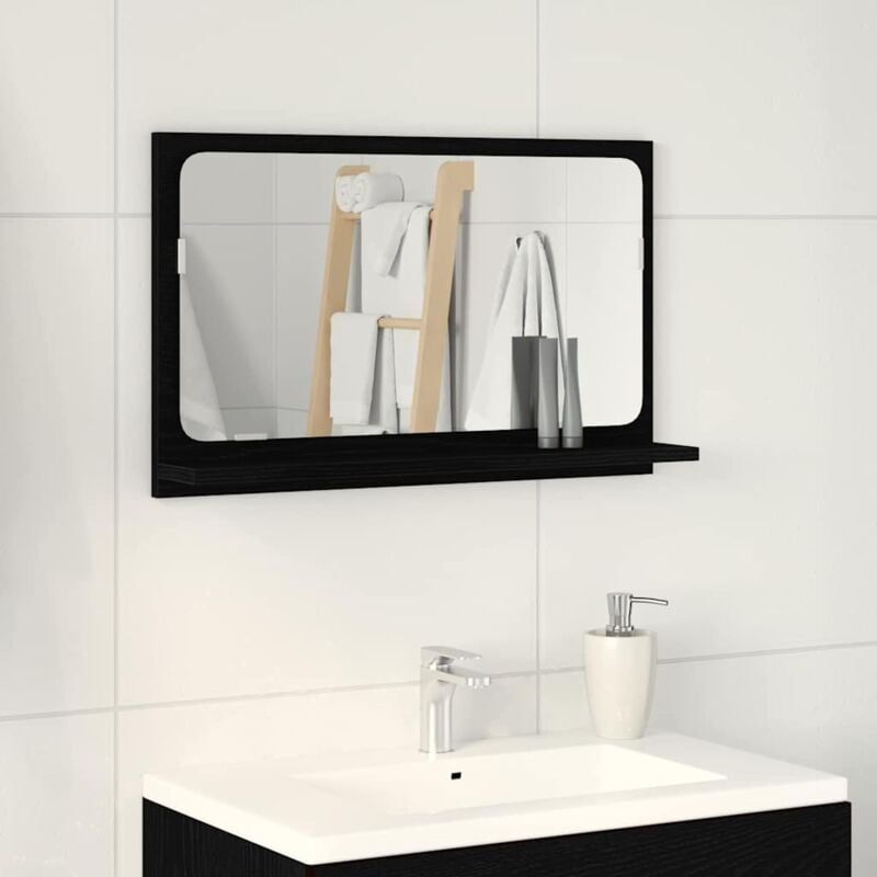 foto del prodotto mensola specchio con lo scaffale rovere nero 60 x 10.5 x 37 cm vidaxl