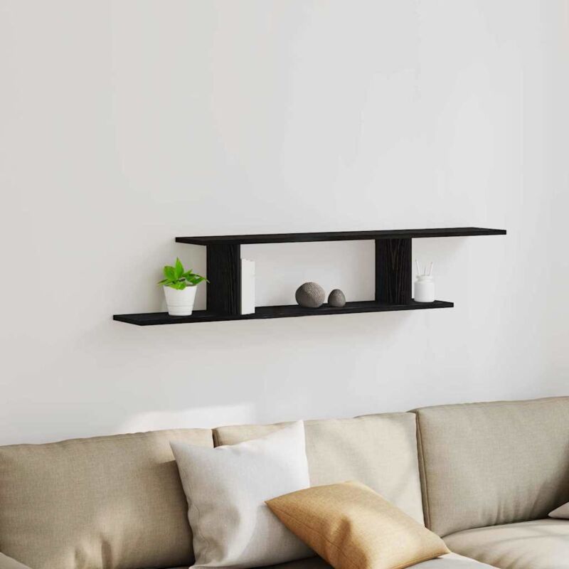 foto del prodotto mensola tv da parete vidaxl nera in rovere 125x18x23 cm in legno ingegnerizzato