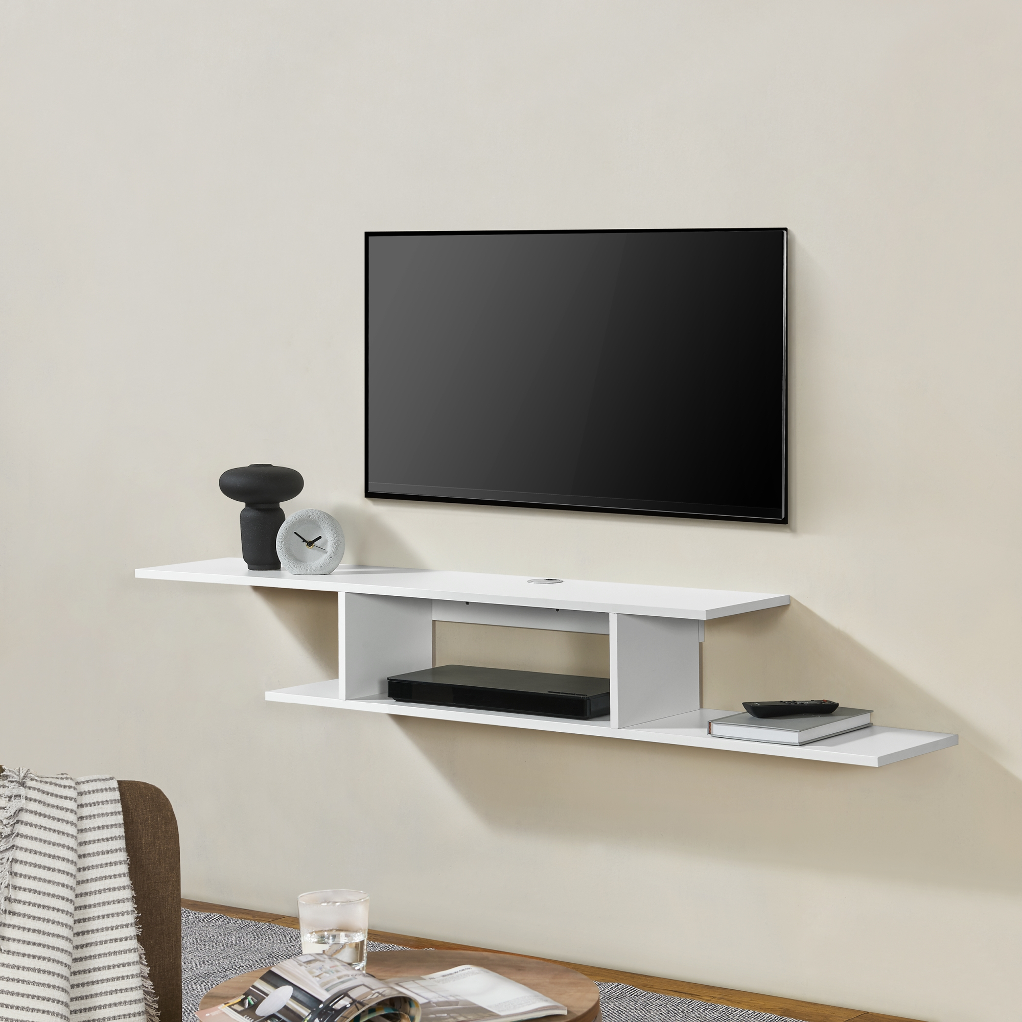 foto del prodotto mensola tv st vring sospesa a muro 21 x 150 x 25 cm bianco en.casa 