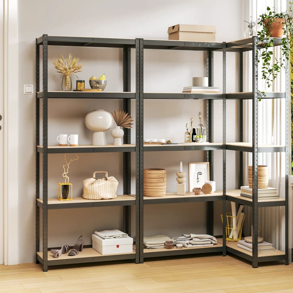 foto del prodotto mensole 5 strati 3 pz antracite in acciaio e legno multistrato cod mxl 51372