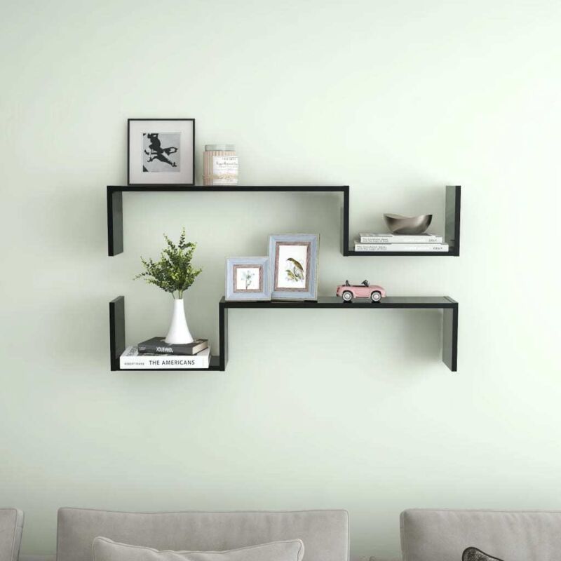 foto del prodotto mensole a muro 2 pz nere 100x15x20 cm in legno multistrato vidaxl