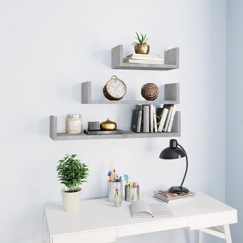 foto del prodotto mensole a muro 3 pz grigio cemento in legno multistrato vidaxl