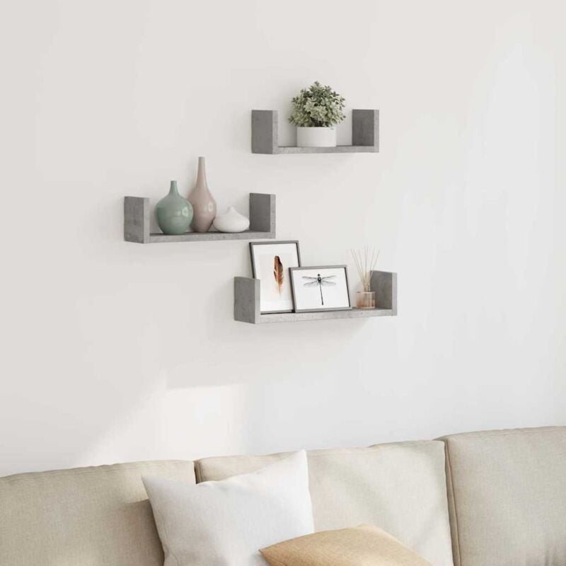foto del prodotto mensole a muro 3 pz grigio cemento in truciolato vidaxl