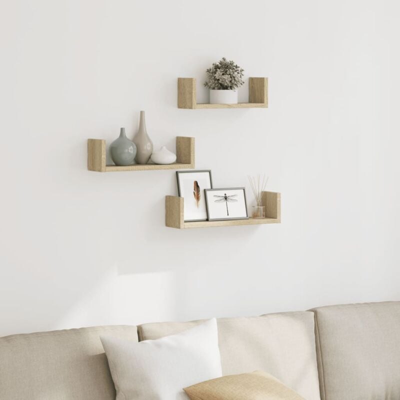 foto del prodotto mensole a muro 3 pz rovere sonoma in truciolato vidaxl