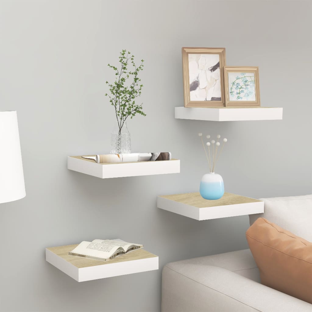 foto del prodotto mensole a muro 4 pz rovere e bianco 23x23,5x3,8 cm in mdf cod mxl 61474