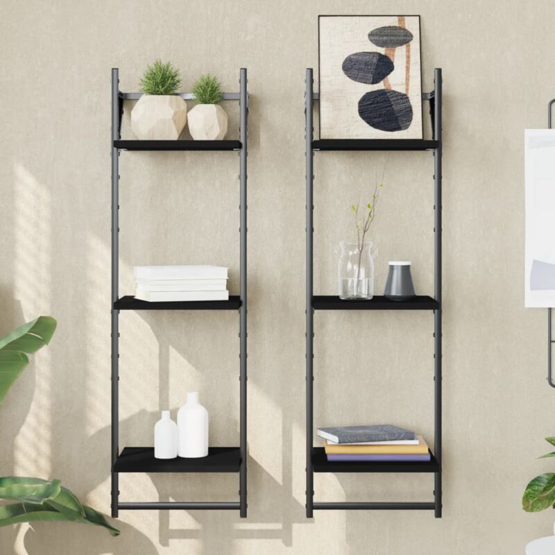 foto del prodotto mensole a muro con aste 3 livelli 2pz nere 30x25x100 cm vidaxl