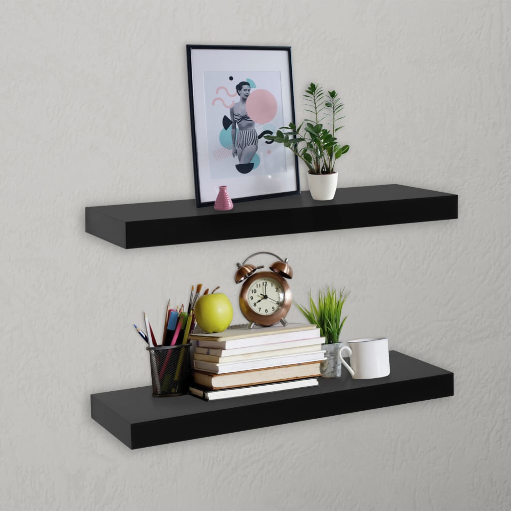 foto del prodotto mensole a muro galleggianti 2 pz nere 40x20x3,8 cm cod mxl 33593
